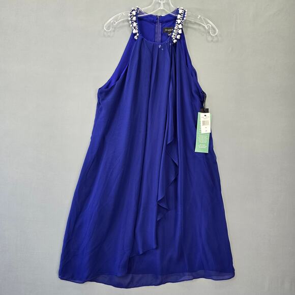 Scarlett Electric Blue Midi Dress Shift Formal Beaded Halter NEW $80 Womens 18 - Picture 1 of 12